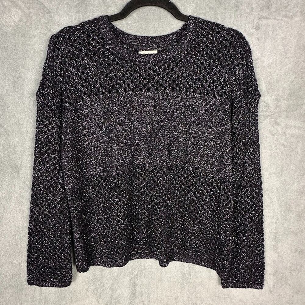 Anthropologie Pilcro Sweater Womens Extra Small Black Metallic Open Knit Party - Picture 2 of 12